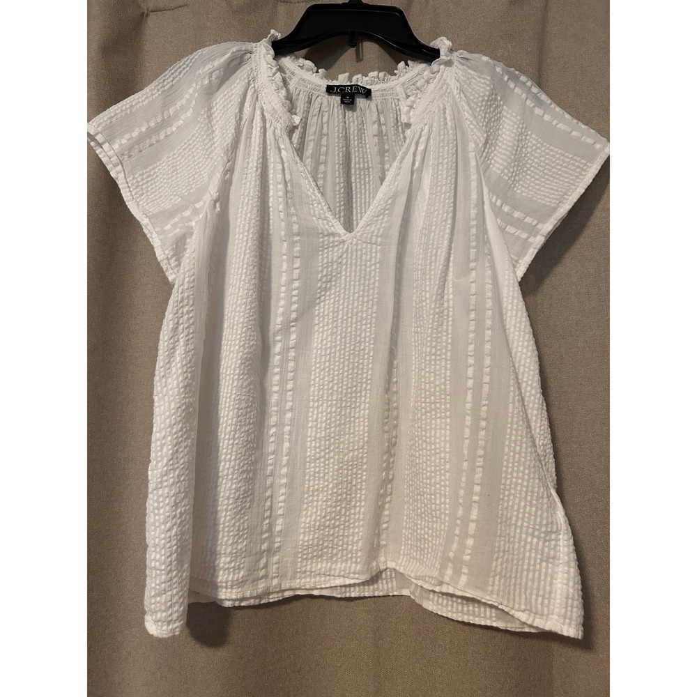 J Crew V-Neck Textured White Blouse Bo Ho Chic, Medium